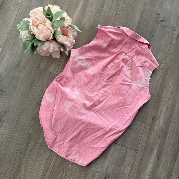 Burberry Brit Cowgirl Pink Pinstripe Distressed Bleach Upcycled Top - Picture 4 of 6